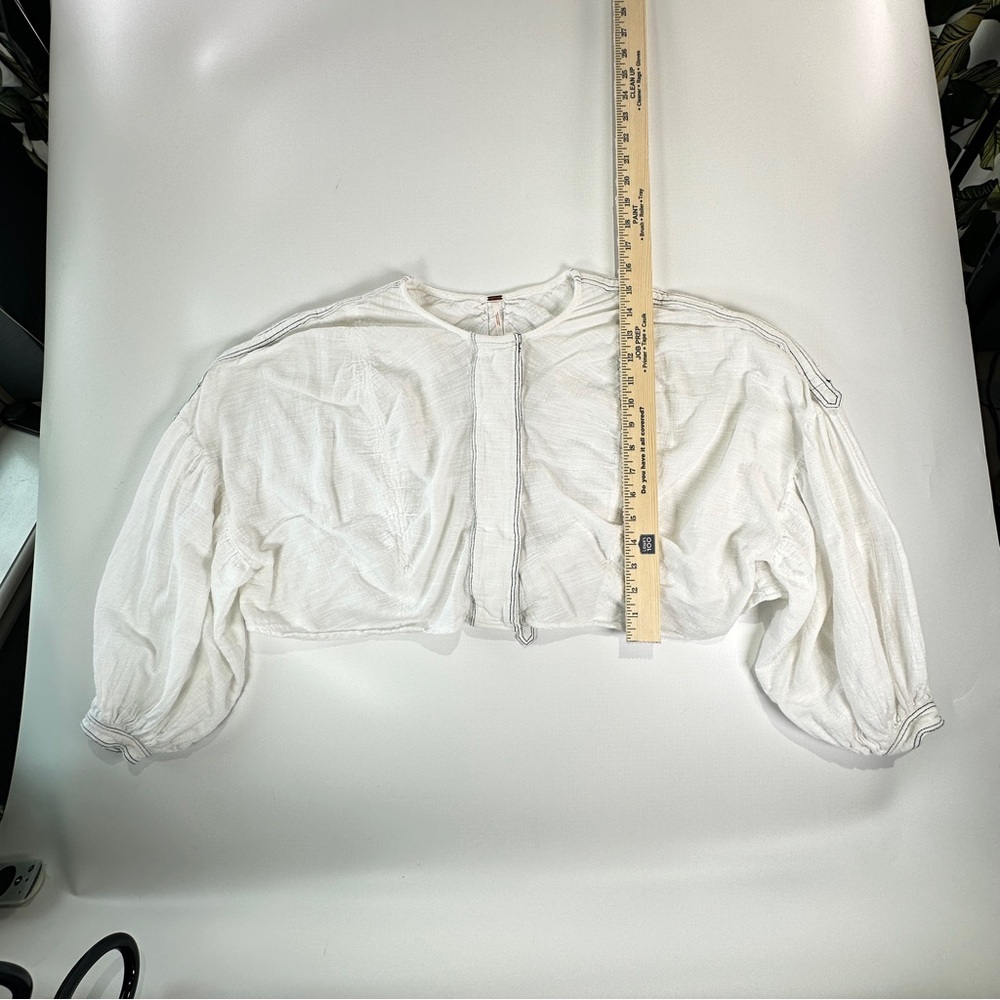 Free People Peasant Crop Top Cotton Balloon Sleeve White M - Picture 11 of 11